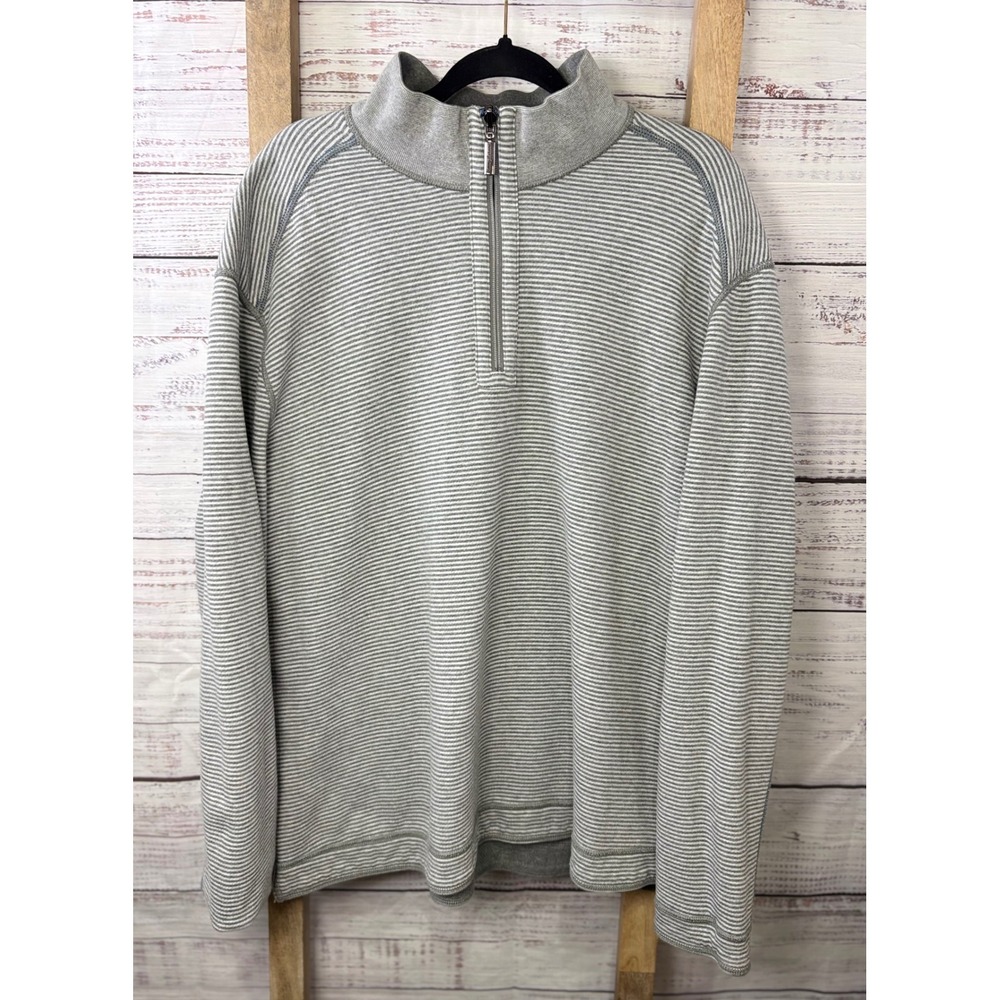 Tommy Bahama Mens 2XL Reversible Quarter Zip Pullover Gray Striped Sweater - Picture 2 of 13